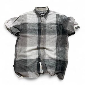 Men’s vintage Phat Farm grey and black plaid button-up shirt size M